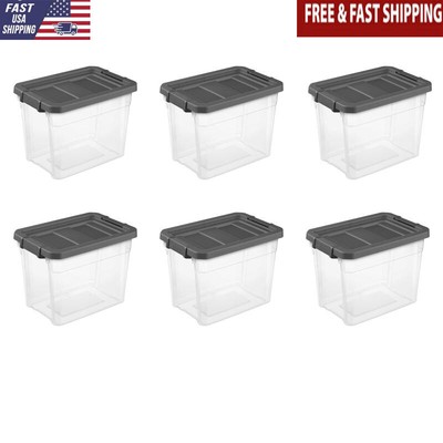 30 Qt Stacker Boxes Clear Storage Bins Set of 6 Organizer Container Durable New