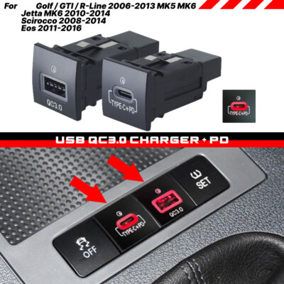 36W USB QC3.0 Charger + PD For Jetta MK6 10-14 Golf/GTI/R-Line 2006-2013 MK5 MK6