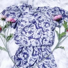 New Raves Vintage 3/4 Blue Floral Maxi Long Dress
