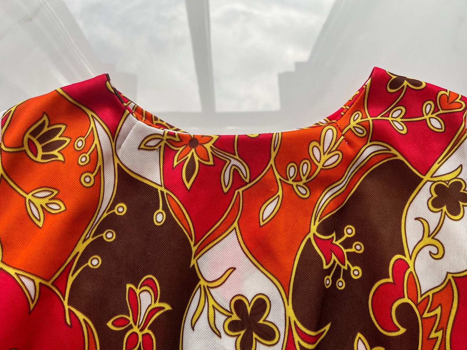 Vintage 1970's Orange Red Patchwork Polyester Ret… - image 8