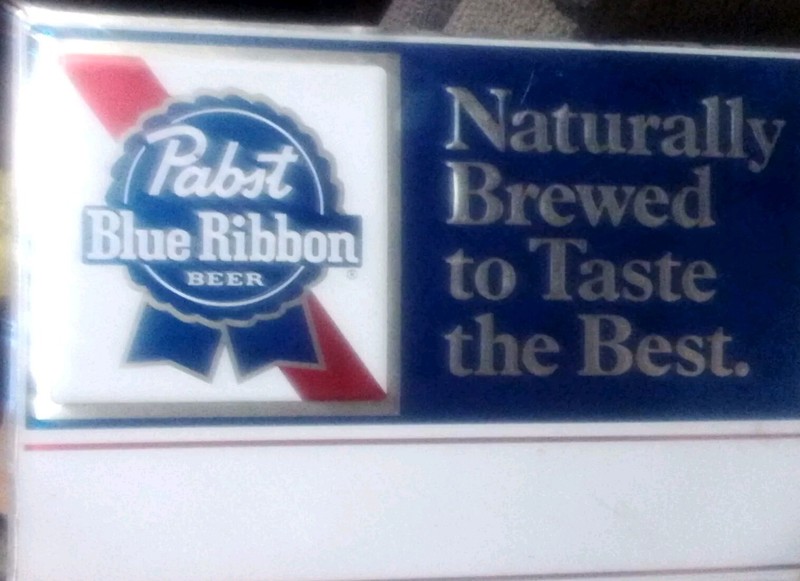 1974 PABST BLUE RIBBON EMBOSS ALUMINUM TACKER SIGN 19"X13" BREWED 2 TASTE BEST
