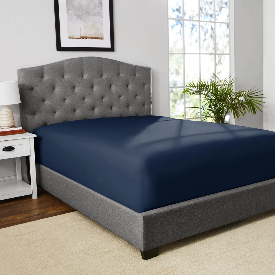 Mainstays 300 Thread Count Easy Care Percale Fitted Sheet, Blue Cove - Image 4 of 4