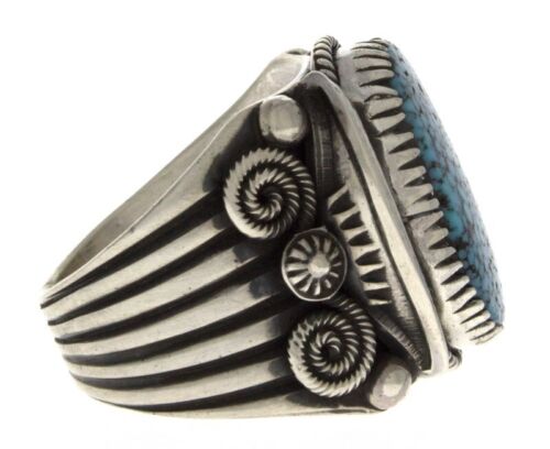 12,5 - Anello turchese naturale Birdseye Kingman dell'artista Navajo Delbert Gordon - Foto 2 di 4