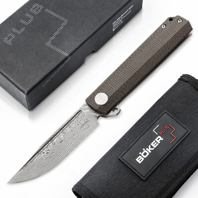 BOKER PLUS Cataclyst Damast Folding Knife 3.07'' Blade Green Micarta - 01BO478DAM