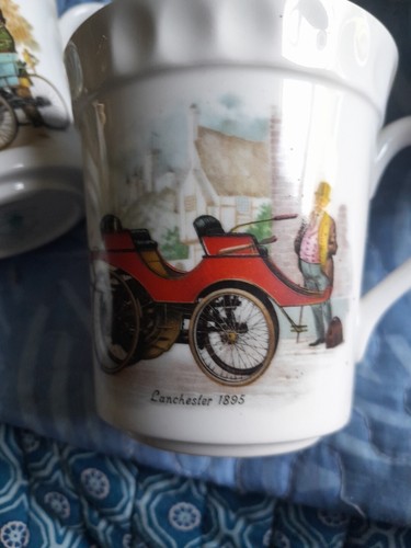 Crown Staffordshire 4 Cup Set Fine Bone China England Vintage Car Series - Picture 4 of 12