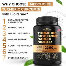 TURMERIC BIOPERINE GARLIC GINGER Promotes Overall Health Strong Body 30-120