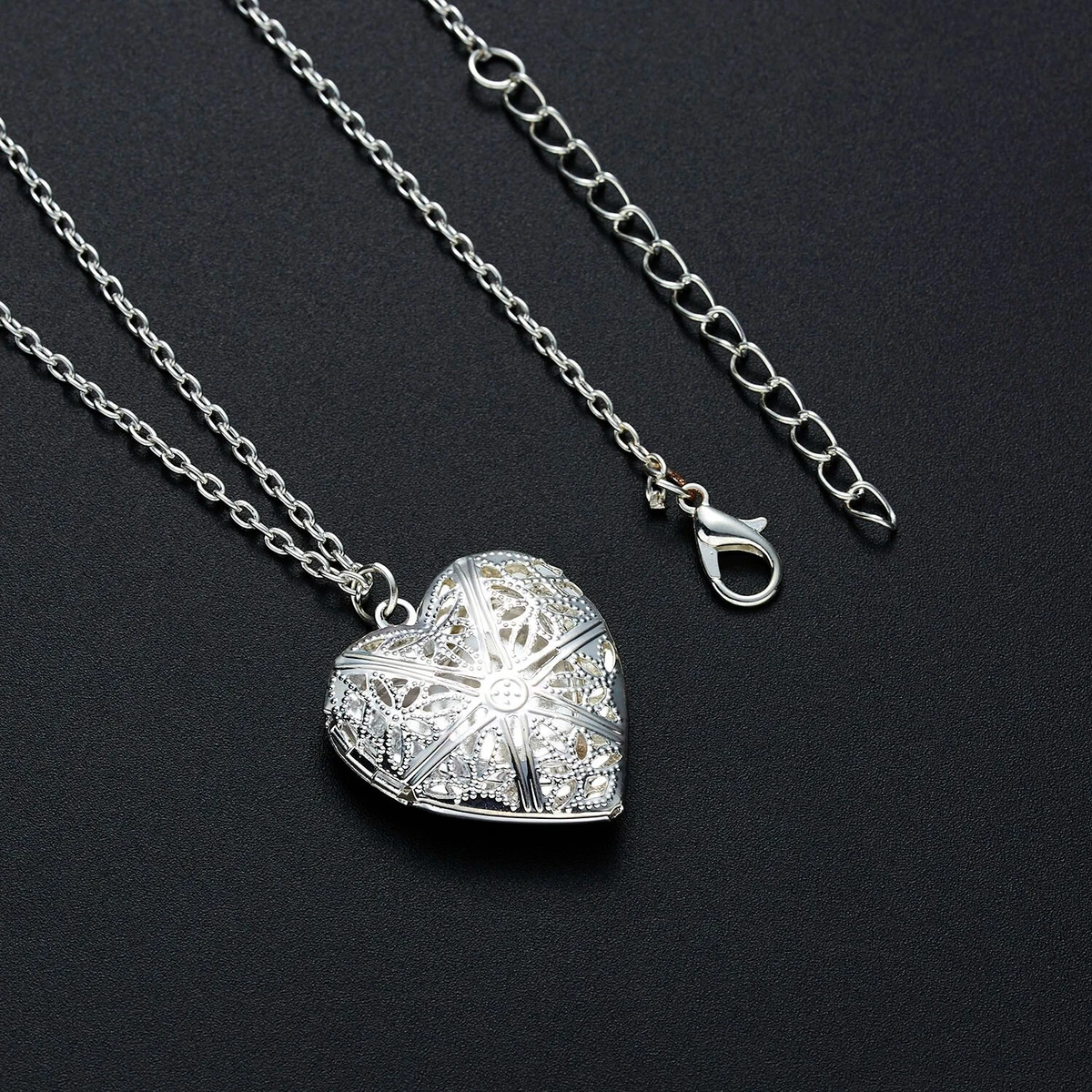 NECKLACE Heart Shaped Photo Frame Pendant Openable Locket For Men