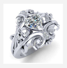 SILVER HEART GEM RHINESTONE RING SIZE 5 6 7 8 9