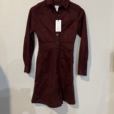 a Loves a MAROON Faux Suede Long Sleeve Button Up Dress EXTRA SMALL NWT $99