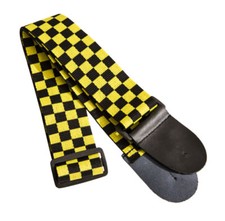 Cotton Check Leather Head Guitar Strap 2" Wide Black  Yellow