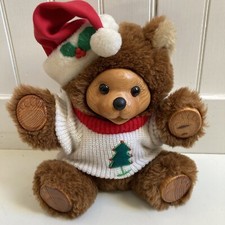 William Tung Wooden Face Paws 1992 Vtg Brown Plush Teddy Bear Christmas