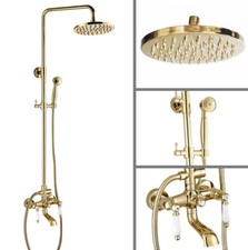 Luxury Gold Color Brass Bathroom Rain Shower Faucet Set Tub Mixer Tap sgf362
