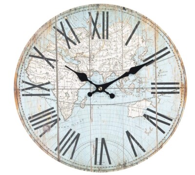 Wanduhr WELTKARTE Nostalgie C&E Deko WELT Geschenk UHR Analog