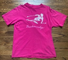 VTG Breckenridge Colorado Ski Shirt Single Stitch Pink Womens LARGE USA Made