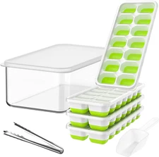 DOQAUS 4-Pack Ice Cube Tray Set with Lid and Bin