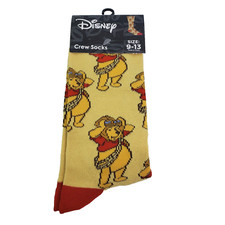 Disney Winnie The Pooh Size 9-13 Yellow Red Novelty Graphic Crew Socks 1 Pair