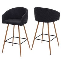 2X Barstuhl HWC-D72, Barhocker Tresenhocker, Lehne Stoff/Textil Anthrazit-Grau