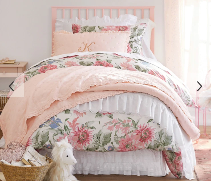 Funda nórdica Pottery Barn Kids Tencel Garden rosa floral flor doble #8302E Foto 3 de 4