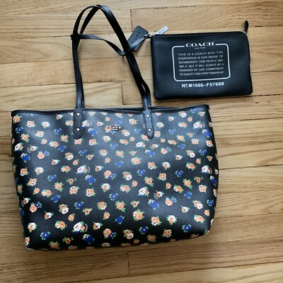 COACH F57668 REVERSIBLE CITY TOTE FLOWER ORANGE/BLUE/GREEN/FLORAL