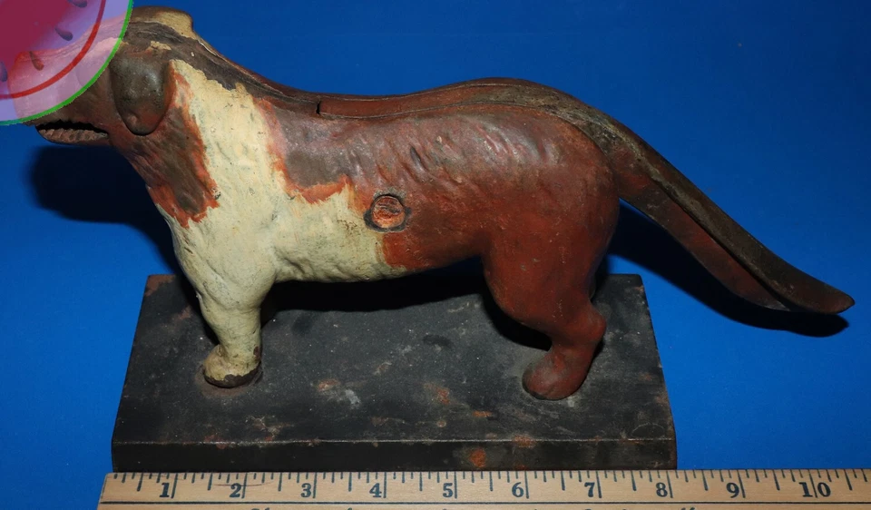 St Bernard 11” Cast Iron LARGE Dog Nutcracker Brown White Antique Vintage 100+ - Image 3 of 4