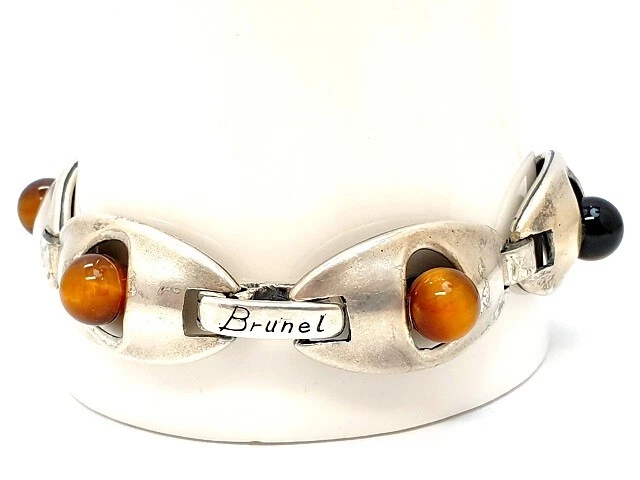 Brunel Sterling Silber 925 Armband mit Tigeraugen um 1970 - Bild 2 von 4