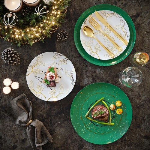 Christmas Plates Disposable 40 Pcs Christmas Dinnerware Set Christmas Plastic Pl - Picture 5 of 6
