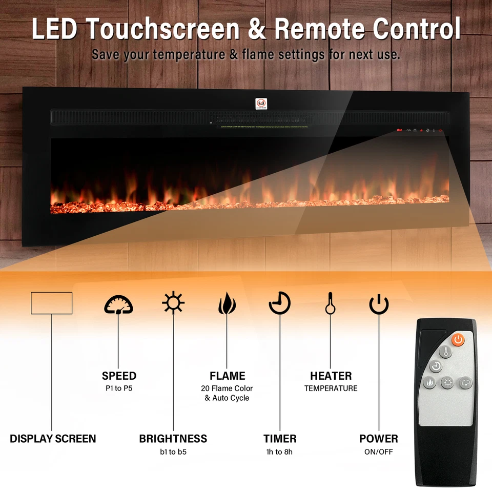 Chimenea eléctrica ultrafina de 50 pulgadas montada en la pared y empotrada calentador de chimenea Foto 3 de 4