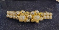 Vintage Hair Clip Barrette Faux Pearl Gold Silver Bridal L K