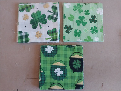 42 - 5'' x 5'' SQUARES  - 4 LEAF CLOVER - GREEN -  3 DESIGNS - COTTON