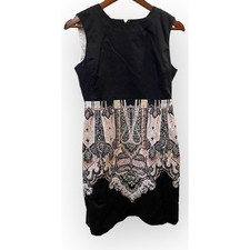 Tahari Arthur Paisley Sleeveless Stretch Midi Sheath Dress Black Sz 4 Lined