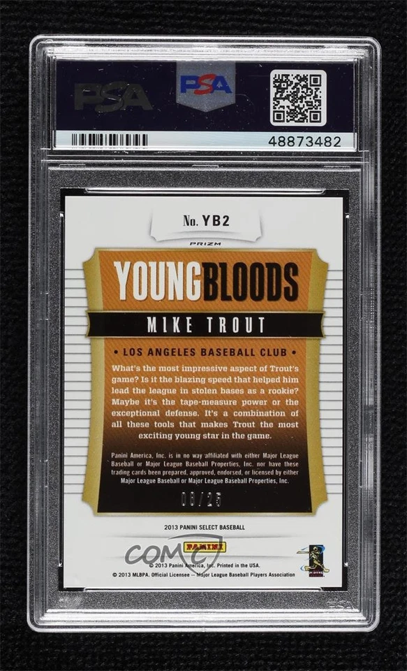 2013 Panini Select Young Bloods Gold Prizm /25 Mike Trout #YB2 PSA 9 MINT - Image 2 of 2