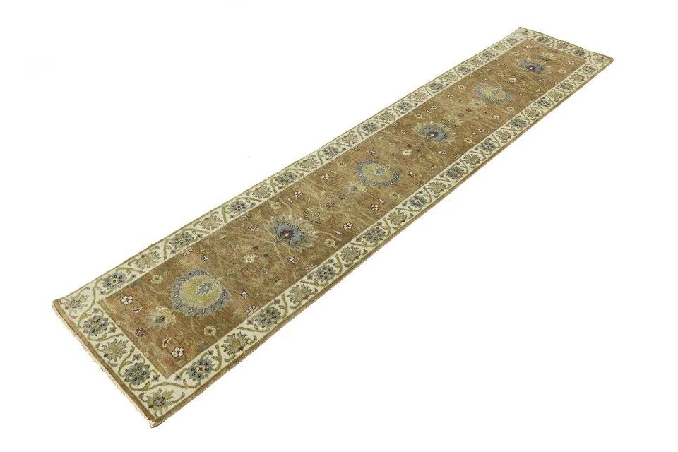 Hand-Knotted Oushak Chobi Oriental Runner Rug 2'5X12 ft Floral Hallway Carpet - Image 3 of 4