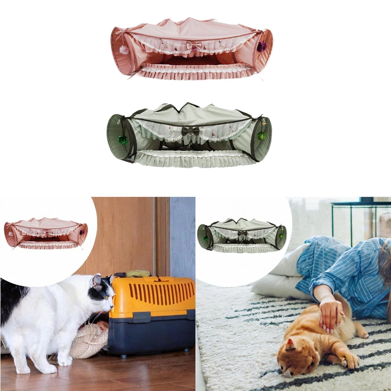 Cat Tunnel and Bed Toy Set with Removable Washable Mat Hideout Interactive Toy