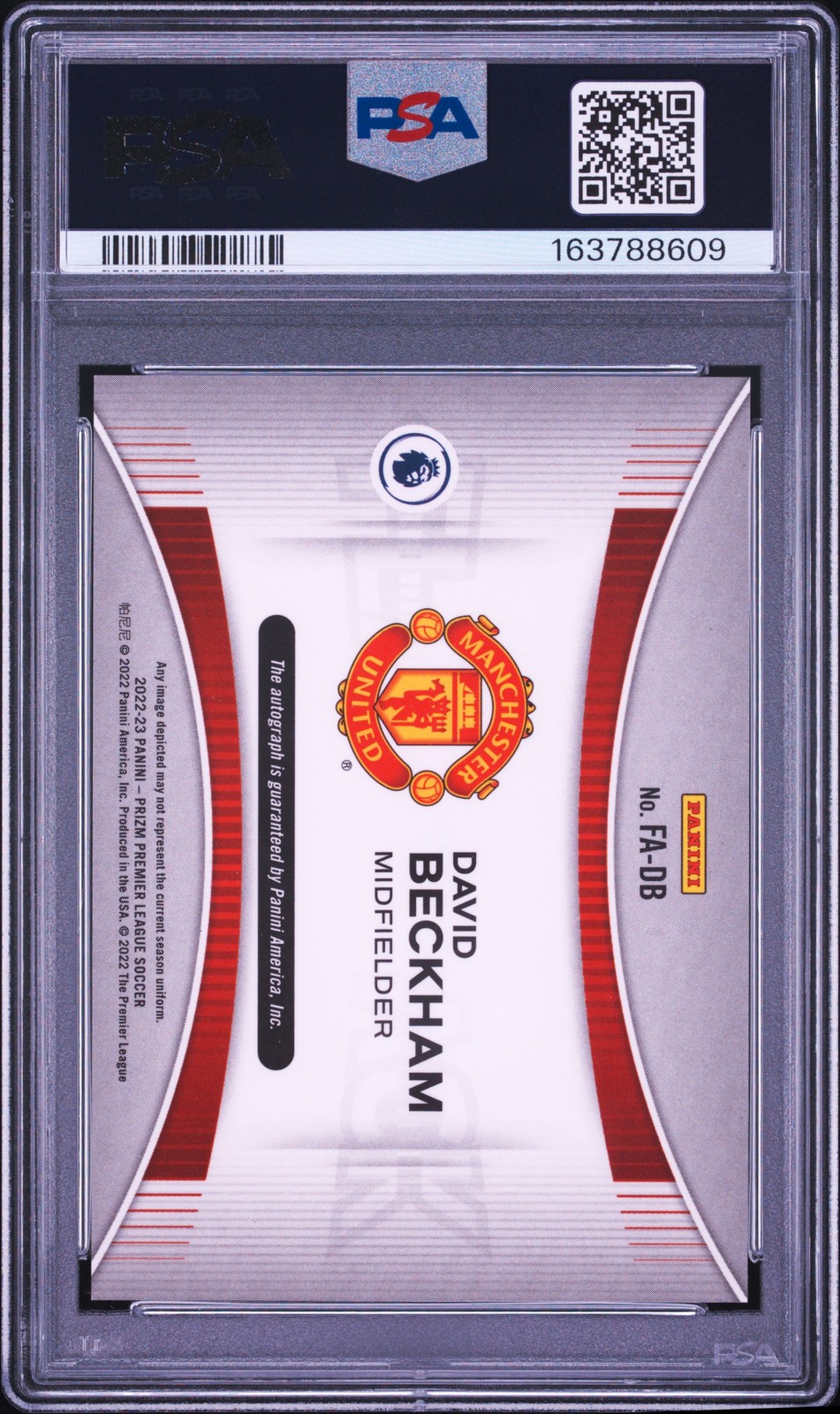 2022-23 PANINI PRIZM PREMIER LEAGUE FLASHBACK AUTOS DAVID BECKHAM PSA 10 AUTO view 2