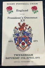 Rugby Union England v President's Overseas XV Twickenham 1971 Official Program
