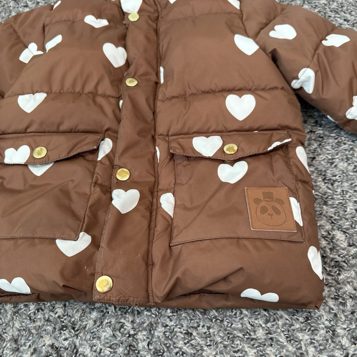 Mini Rodini Hearts Puffer Jacket Size 92/98 1.5-3 Years Brown READ Mini Rodini Hearts Puffer Jacket Size 92/98 1.5-3 Years Brown READ