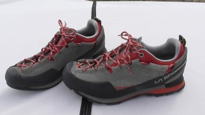 La Sportiva Boulder X Approach Shoes Mens US 11 Grey Red Clay Saffron