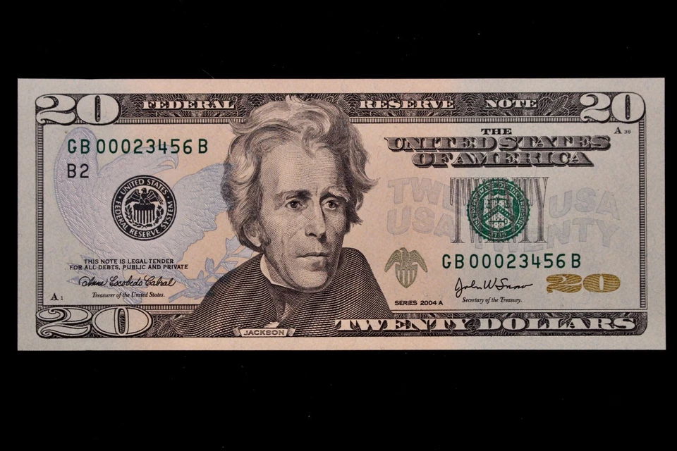 LADDER SERIAL # $20 2004A CU Federal Reserve Note GB00023456B series A twenty NY - Image 3 of 4