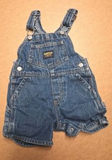 OSHKOSH Baby BLUE DENIM L JEAN OVERALLS SHORTS SHORTALLS Sz 3-6 M