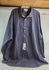 Paul Frederick Dress Men's Shirt Navy Stripe Non-Iron Classic Fit Size 20-36.
