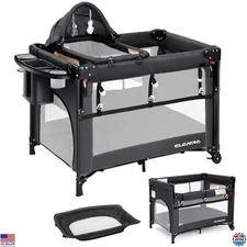 5-in-1 Adjustable Baby Bassinet Sleeper, Portable Playard, Changing Table, Gray