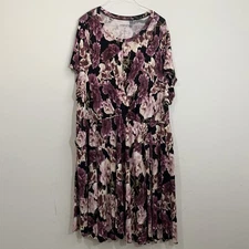 Torrid Super Soft Knit Purple Floral Skater Dress Pockets Womens Sz 5X Raw Hem