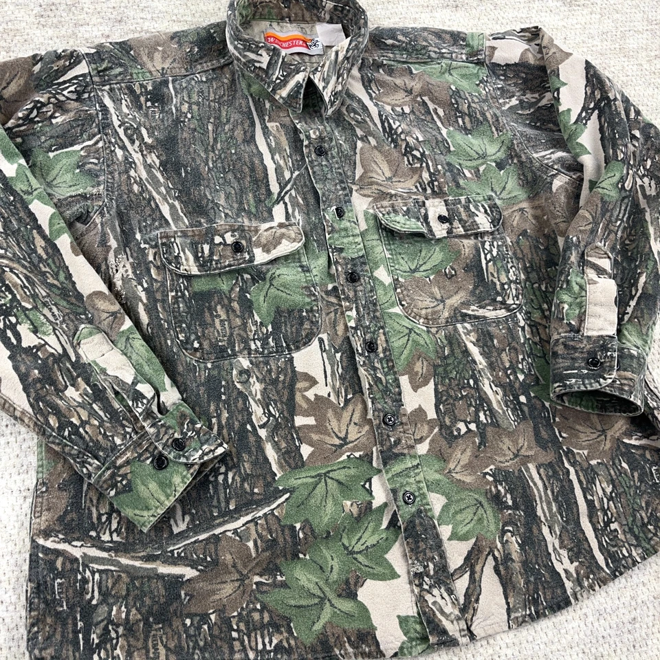 Camisa Camuflada Trebark De Colección Hombres XL Gamuza Tela Franela Pesada Cazadora Años 80 90 B* Foto 2 de 4