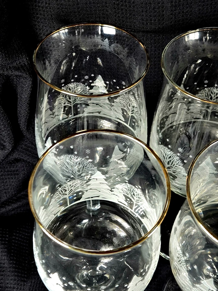 8 copas de vino Libbey Arby's Winter Wonderland vintage años 80 borde dorado 7"H Foto 3 de 4