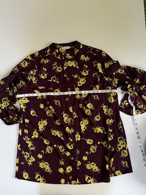 Calvin Klein Blouse Plum Yellow Floral 24  Chest Shear Women New With Tags