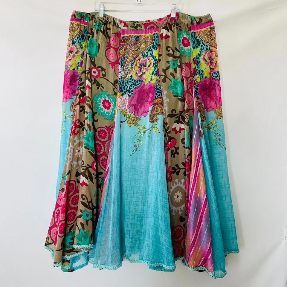 Мягкое окружение мульти макси юбка гофрированный богемное Lagenlook Artsy Flowy цветочный 3 X - Изображение 2 из 4