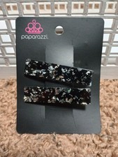 Paparazzi Black Glitter Acrylic Rectangle Hair Clip Set of 2