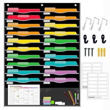 22 Pockets Hanging Wall File Organizer for Legal/ Letter Size Paper, Over the