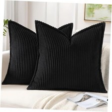 Corduroy Pillow Covers 24x24 Inch Set of 2, 24" x 24" Pack of 2 Black