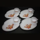 Vintage - 4 Plates 4 Cups - Federal - Snack Set - Milk Glass - Blossom - 50'-60'